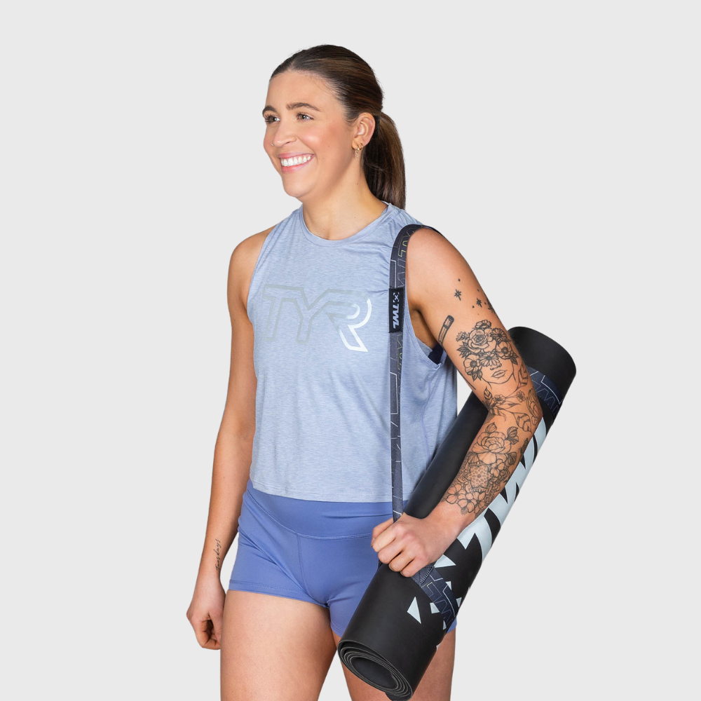 TYR - WOMEN'S CLIMADRY CROPPED TECH TANK - BLUE ICE HEATHER