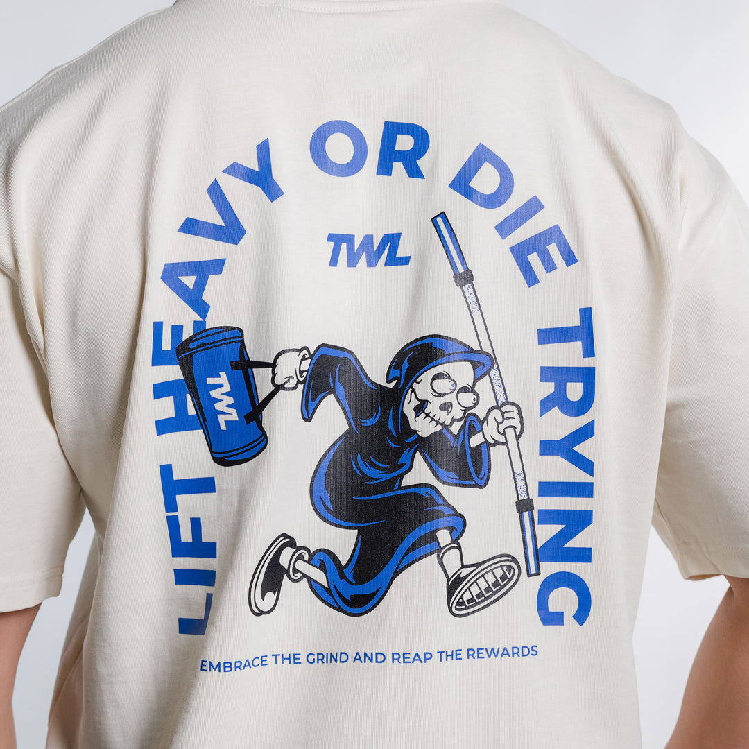 TWL - LIFESTYLE OVERSIZED T-SHIRT - LIFT HEAVY OR DIE TRYING - BONE