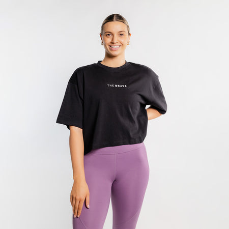 THE BRAVE - WOMEN'S LIFESTYLE OVERSIZED CROPPED T-SHIRT - BLACK/WHITE