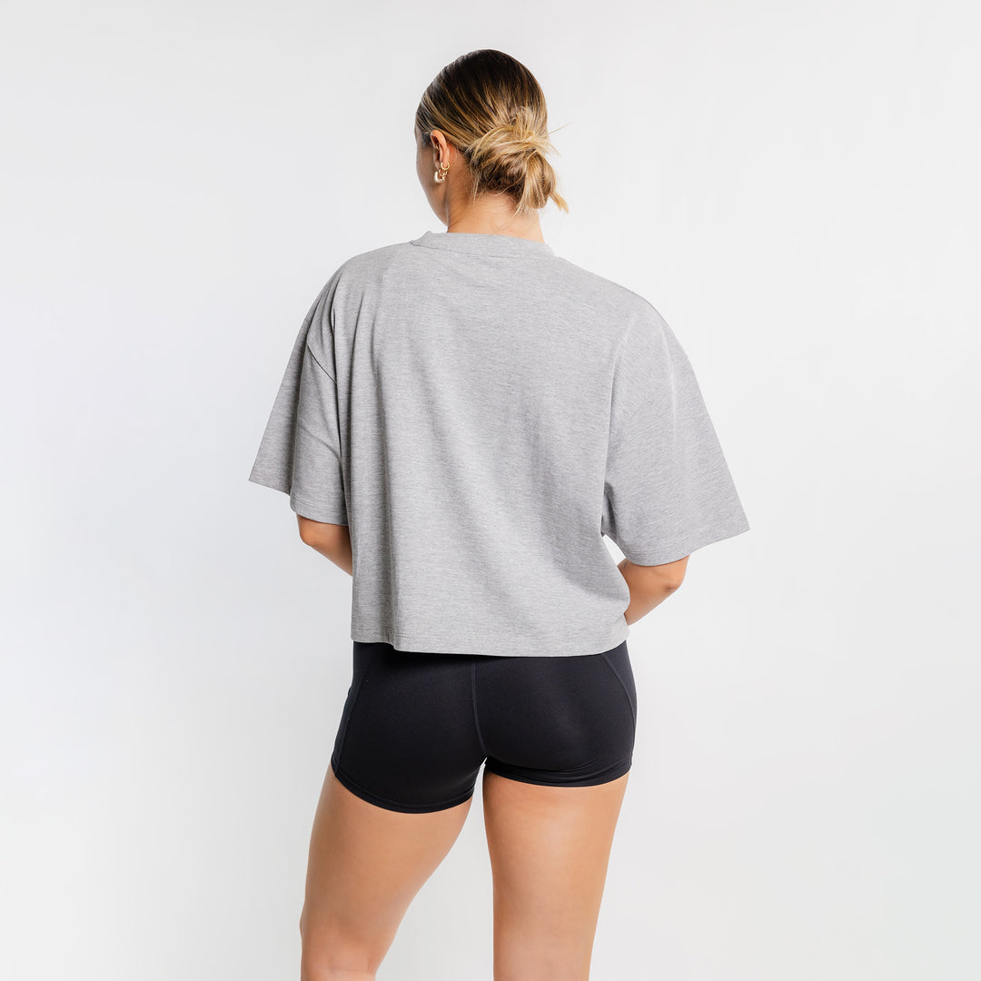 THE BRAVE - WOMEN'S LIFESTYLE OVERSIZED CROPPED T-SHIRT - LIGHT GREY MARL