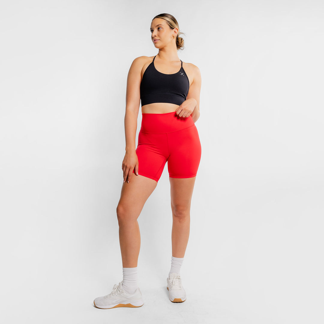 TWL - WOMEN'S HIGH WAISTED EXTRA LONG BALANCE SHORTS - CRIMSON