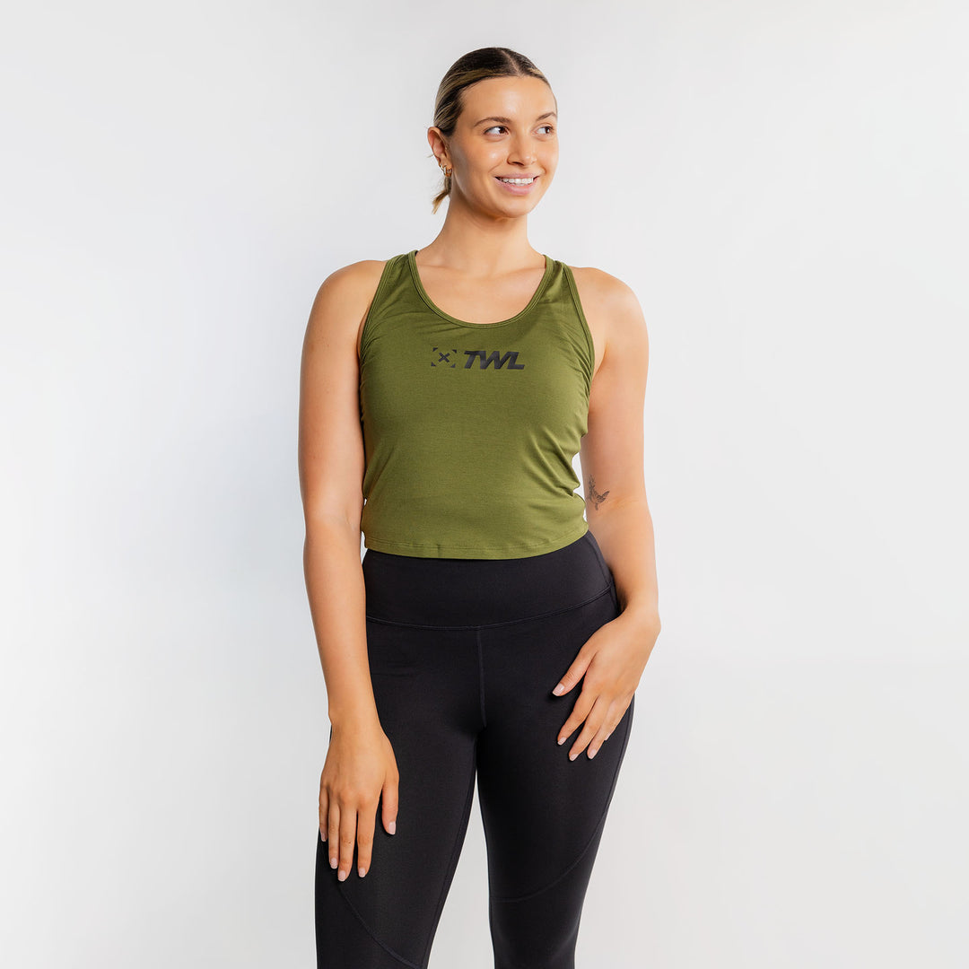 TWL - WOMEN'S EVERYDAY RACERBACK CROP - DARK KHAKI/BLACK