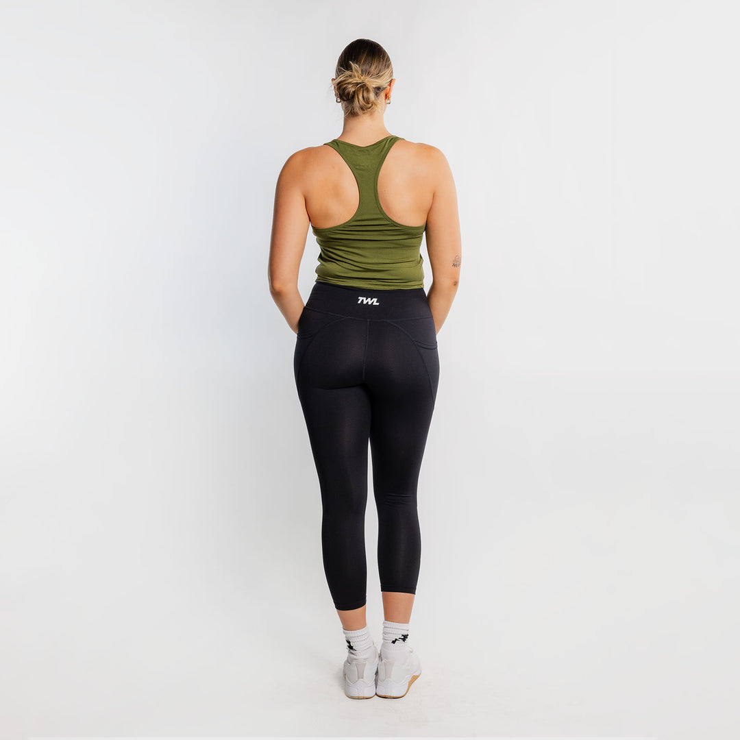 TWL - WOMEN'S EVERYDAY RACERBACK CROP - DARK KHAKI/BLACK