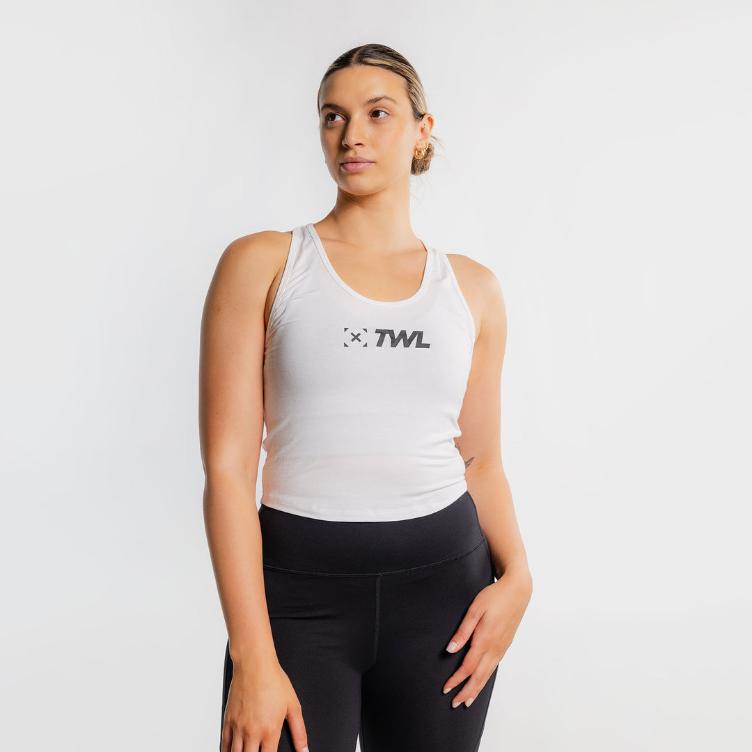 TWL - WOMEN'S EVERYDAY CROP RACERBACK TANK - WHITE