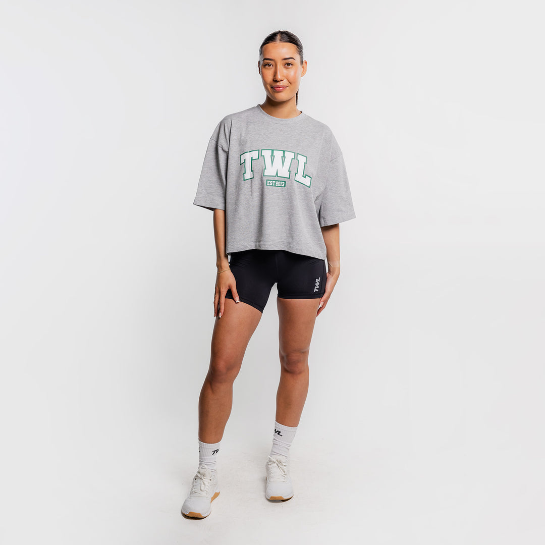 TWL - WOMEN'S OVERSIZED CROPPED T-SHIRT - VARSITY/LIGHT GREY MARL