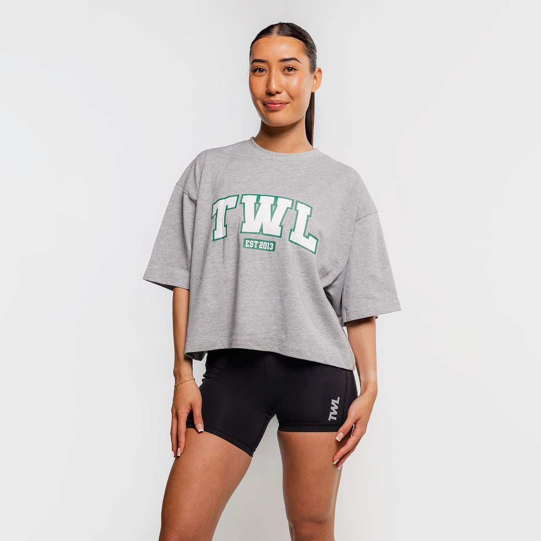 TWL - WOMEN'S OVERSIZED CROPPED T-SHIRT - VARSITY/LIGHT GREY MARL