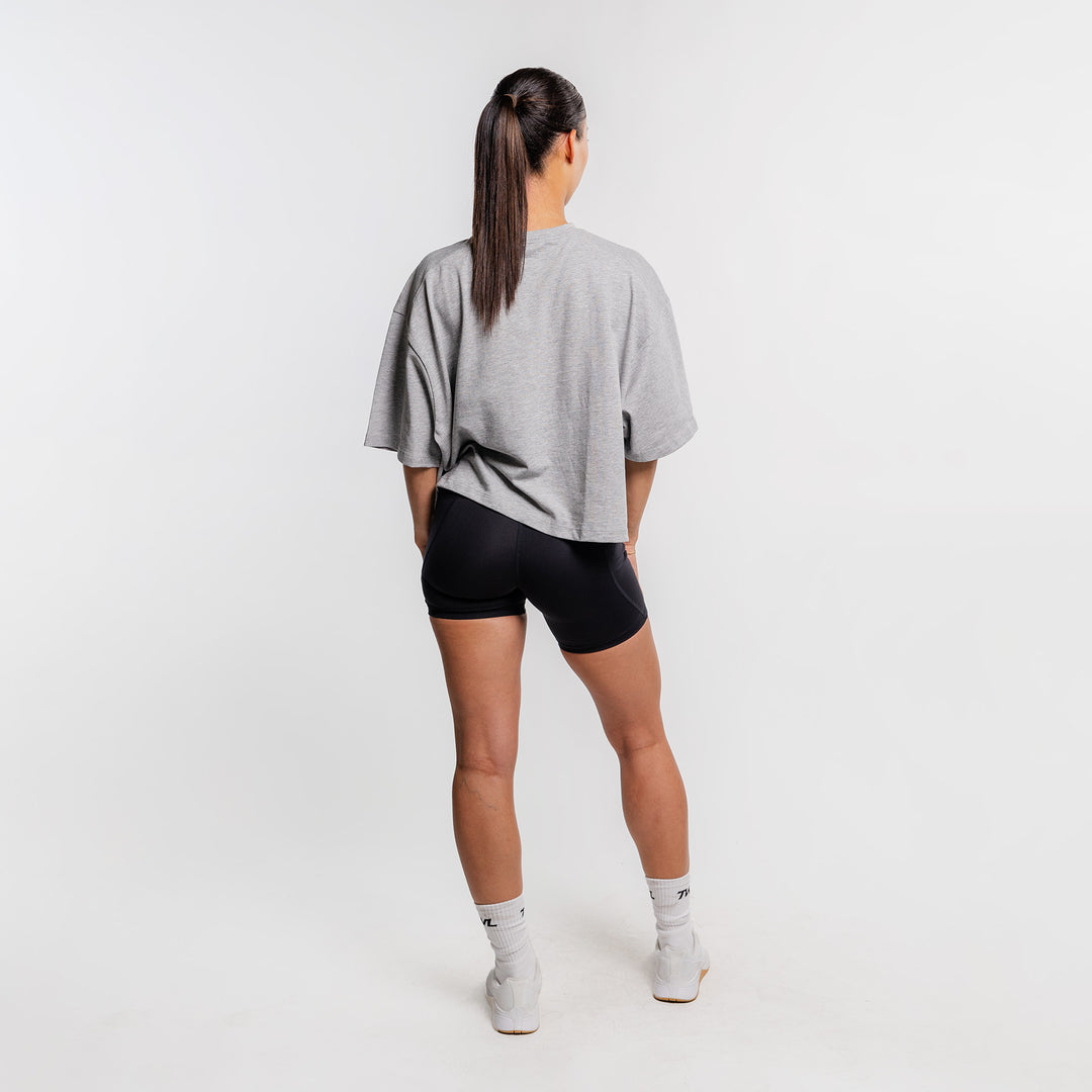 TWL - WOMEN'S OVERSIZED CROPPED T-SHIRT - VARSITY/LIGHT GREY MARL