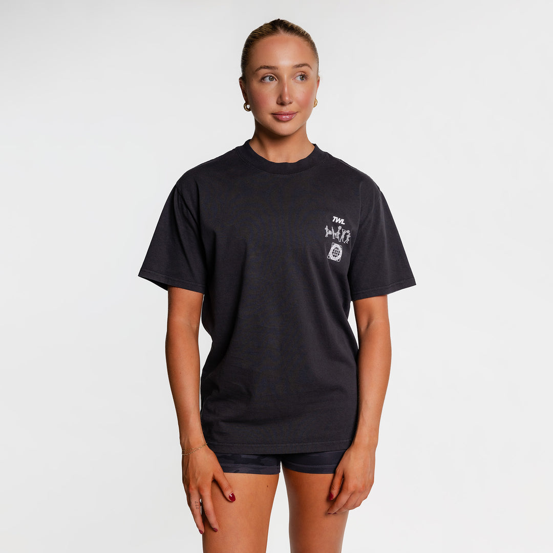 TWL - LIFESTYLE OVERSIZED T-SHIRT - Y2K RUN FAST, LIFT HEAVY - FADED BLACK