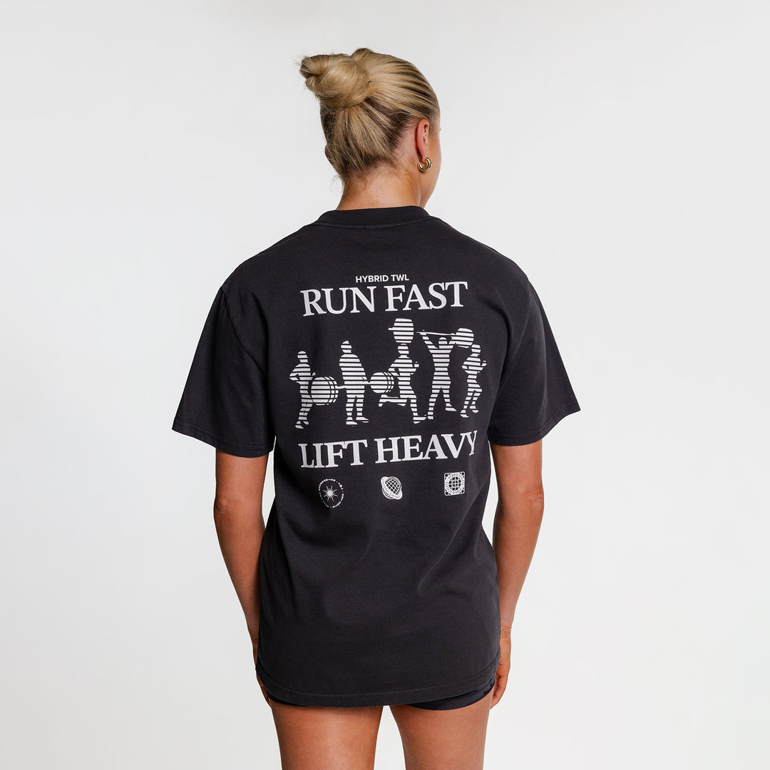 TWL - LIFESTYLE OVERSIZED T-SHIRT - Y2K RUN FAST, LIFT HEAVY - FADED BLACK