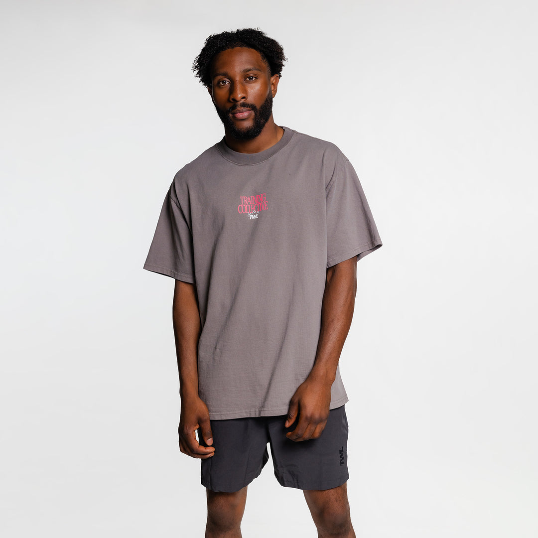 TWL - LIFESTYLE OVERSIZED T-SHIRT - TRAINING COLLECTIVE - FADED GREY/NEON PINK