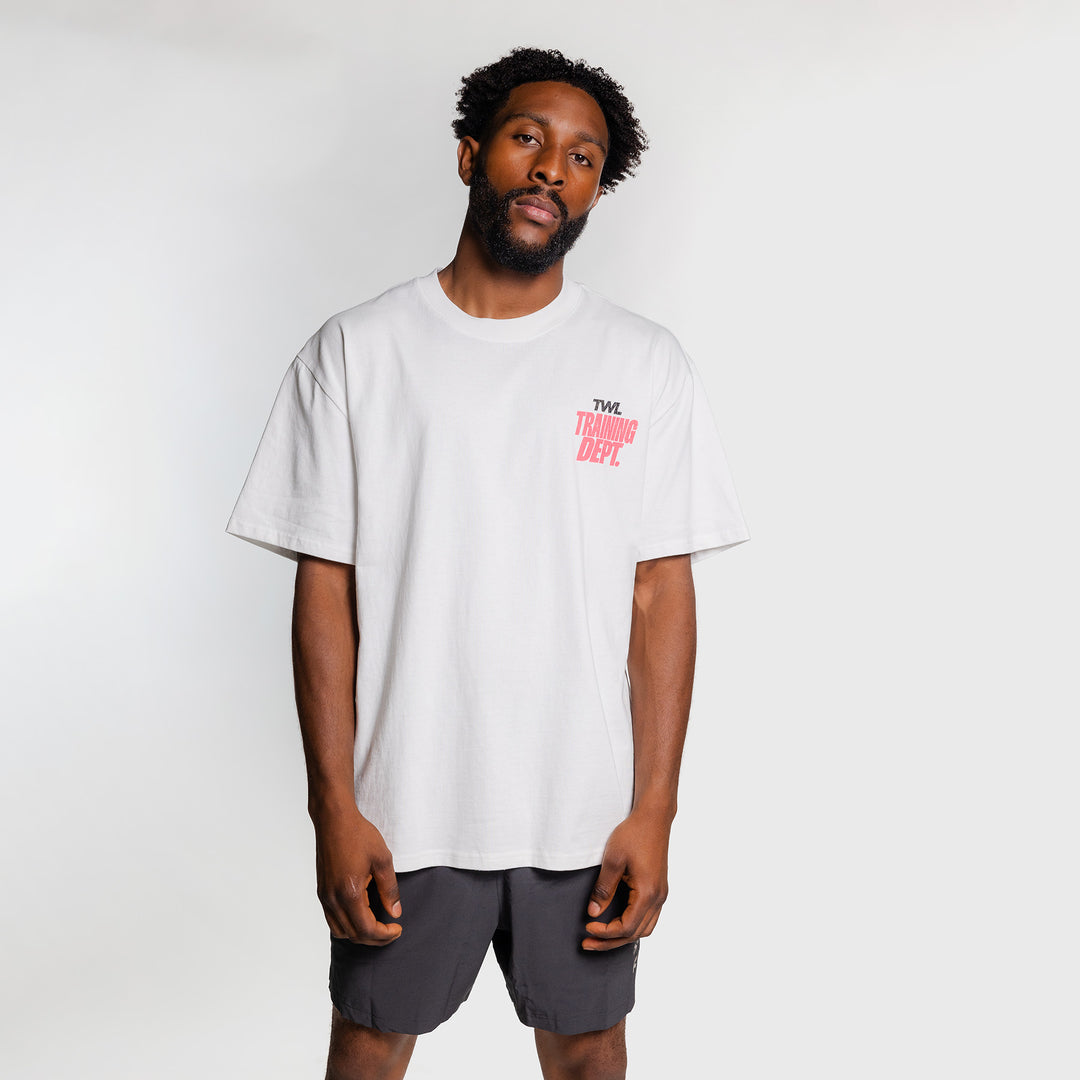 TWL - LIFESTYLE OVERSIZE T-SHIRT - TRAINING DEPARTMENT - FADED WHITE/NEON PINK