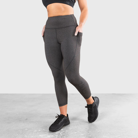 TWL - WOMEN'S ENERGY HIGH WAISTED 7/8TH TIGHTS - ATHLETE - CHARCOAL MARL/BLACK