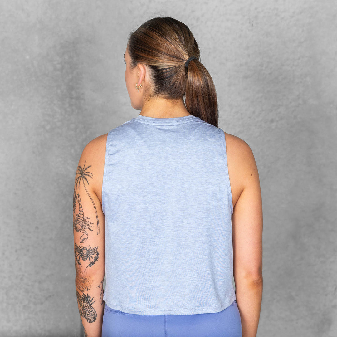 TYR - WOMEN'S CLIMADRY CROPPED TECH TANK - BLUE ICE HEATHER
