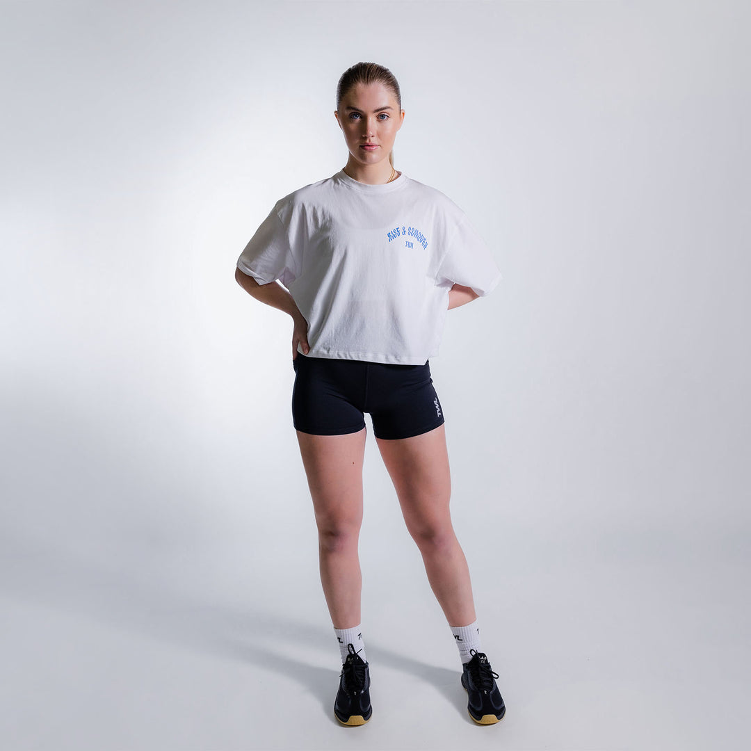 TWL - WOMEN'S OVERSIZED CROPPED T-SHIRT - RISE & CONQUER - WHITE