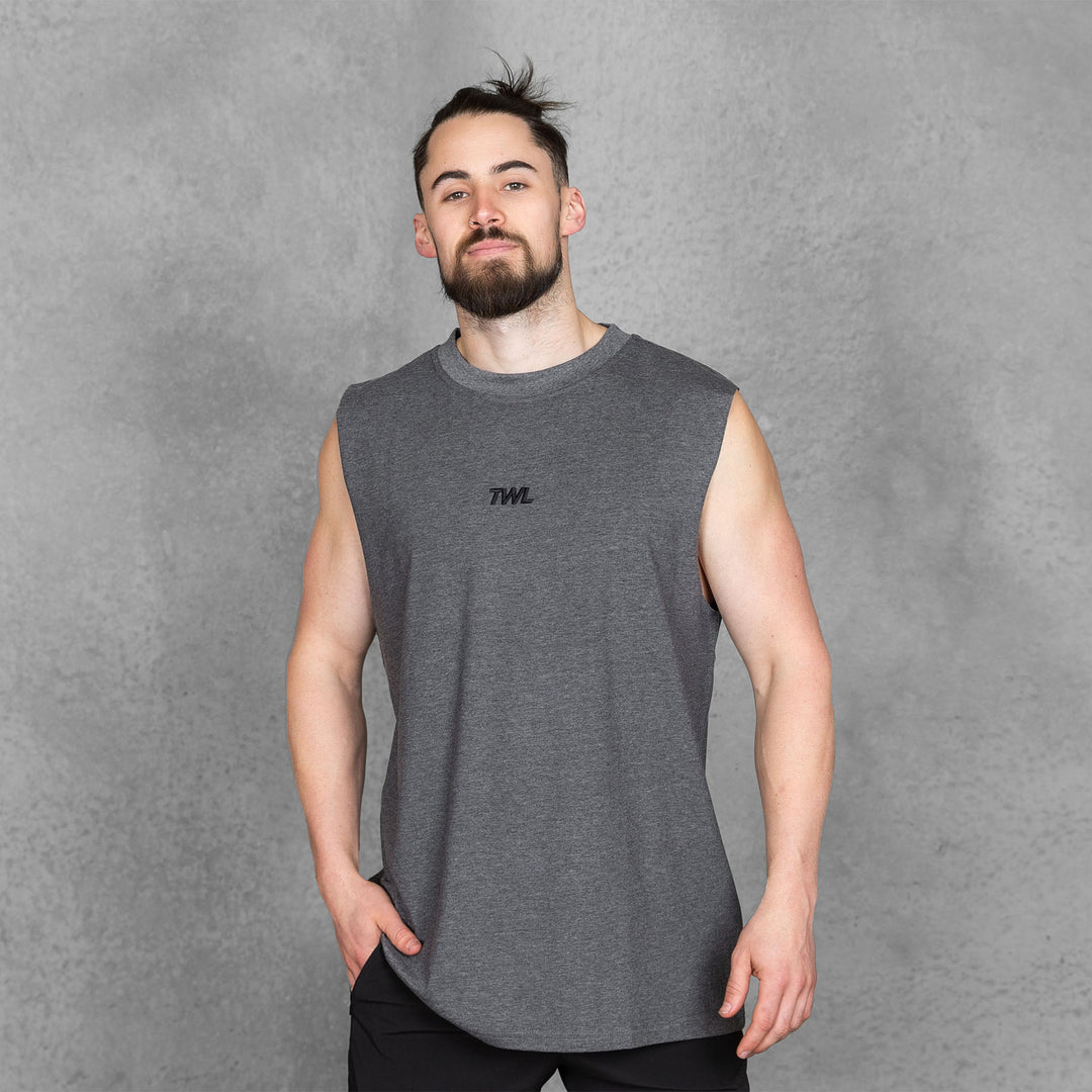 TWL - MENS OVERSIZED MUSCLE TANK - CHARCOAL MARL
