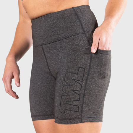 TWL - WOMEN'S ENERGY SHORTS MID LENGTH - ATHLETE - CHARCOAL MARL/ BLACK