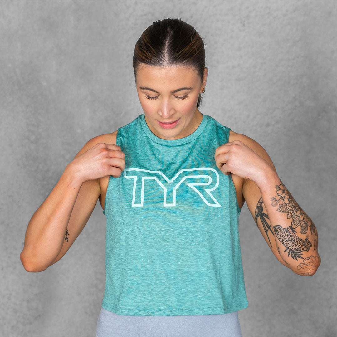TYR - WOMEN'S CLIMADRY CROPPED TECH TANK - NORTH ATLANTIC HEATHER