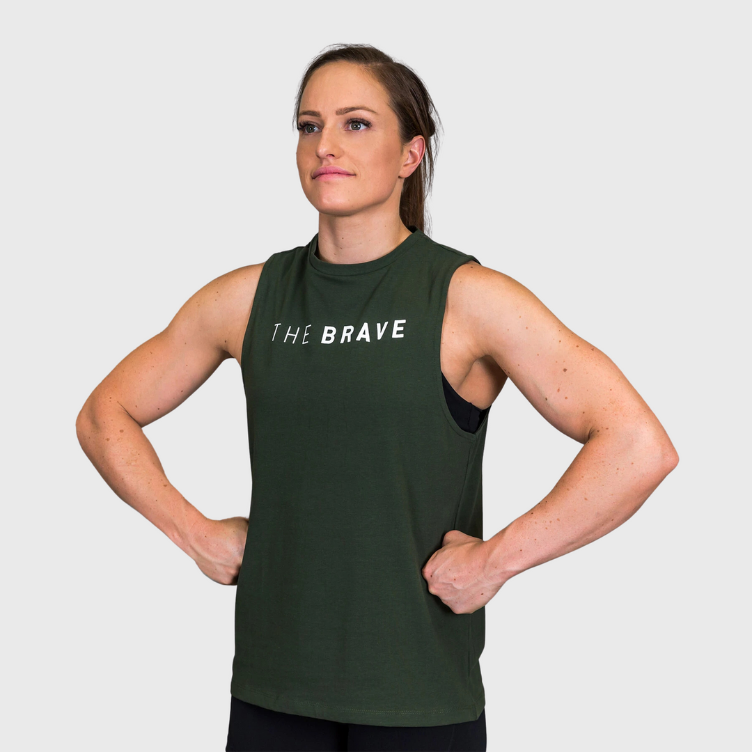 THE BRAVE - SIGNATURE LADIES TANK - DARK OLIVE