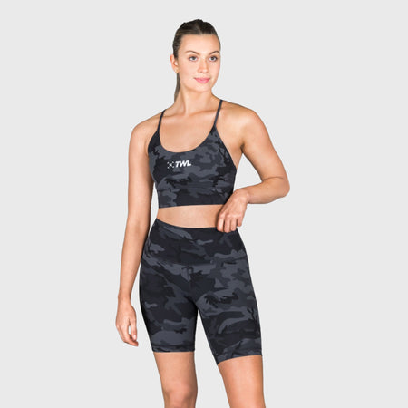 TWL - WOMEN'S HIGH WAISTED EXTRA LONG BALANCE SHORTS - BLACK/CAMO