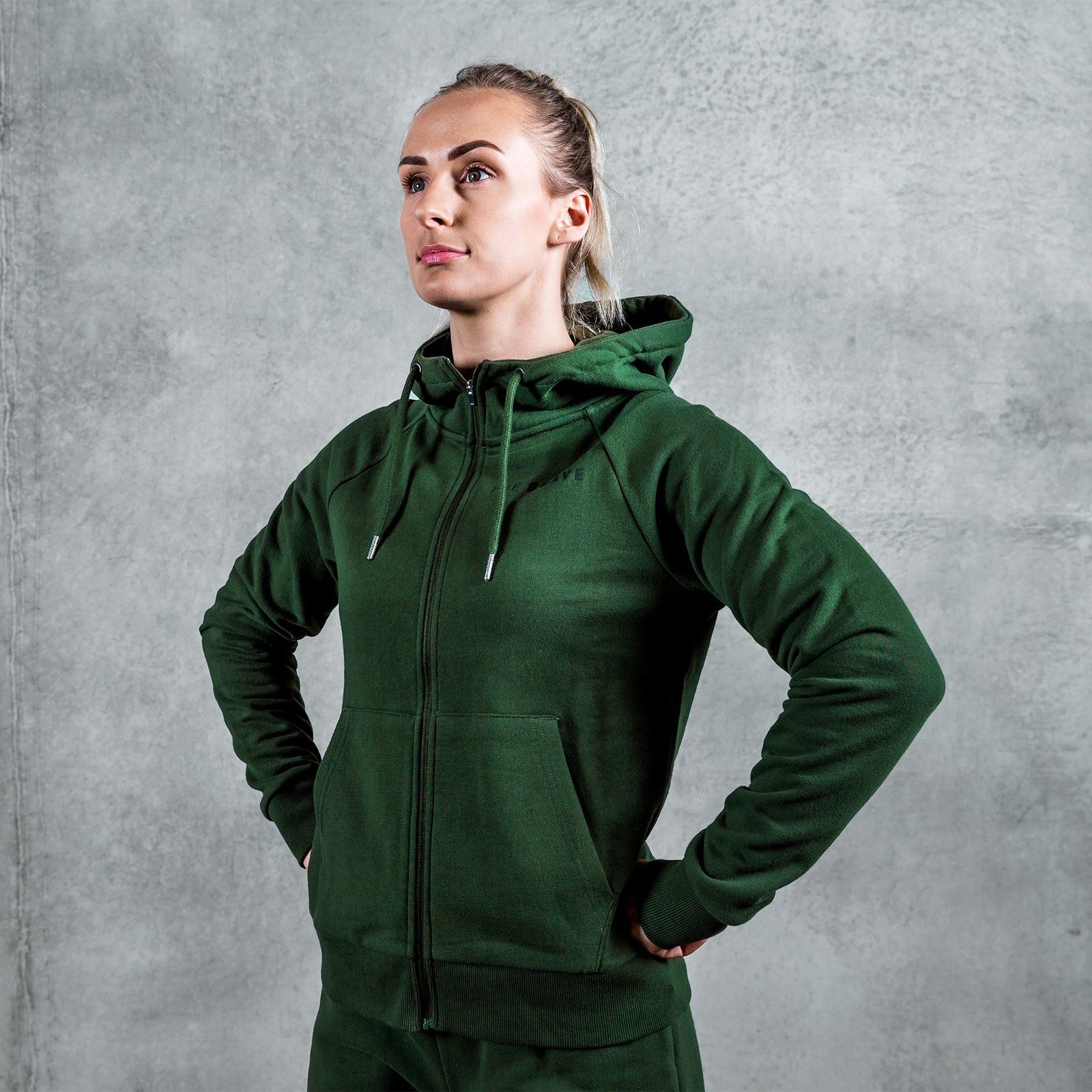 Fleece zip-through hoodie - Khaki green - Ladies